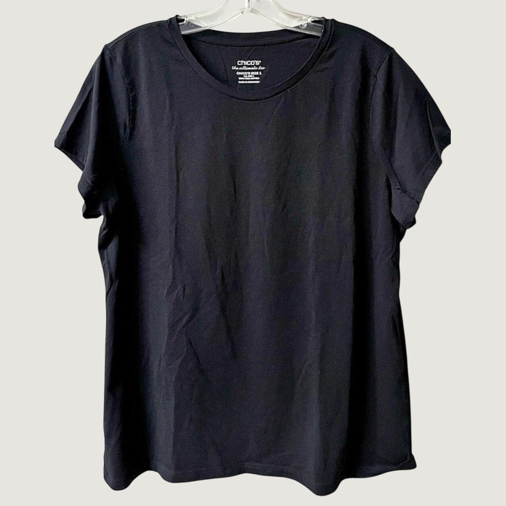Chicos The Ultimate Tee Black Pima Cotton Short Sleeve Top Womens 2 Large